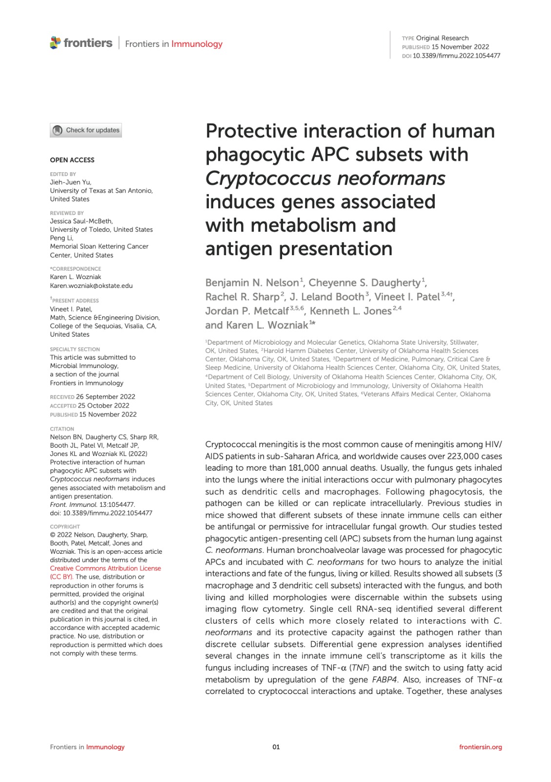 Article thumbnail: Protective interaction of human phagocytic APC subsets with Cryptococcus neoformans induces genes associated with metabolism and antigen presentation