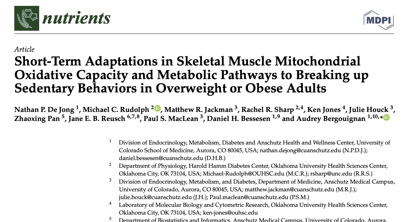 Article thumbnail: Short-Term Adaptations in Skeletal Muscle Mitochondrial Oxidative Capacity and Metabolic Pathways to Breaking up Sedentary Behaviors